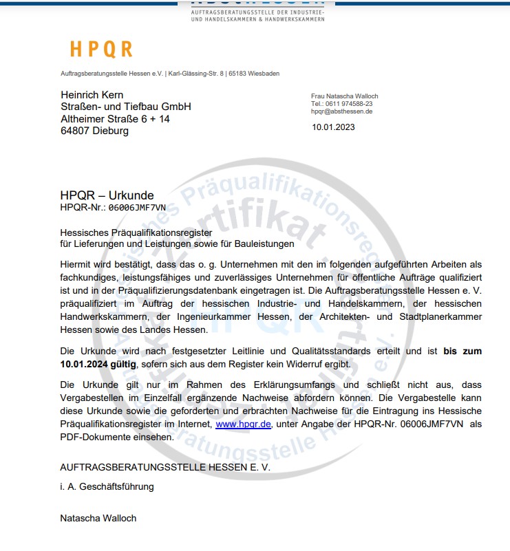 HPQR-Urkunde