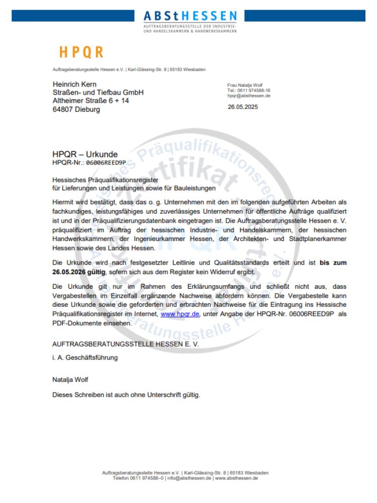 HPQR-Urkunde –
