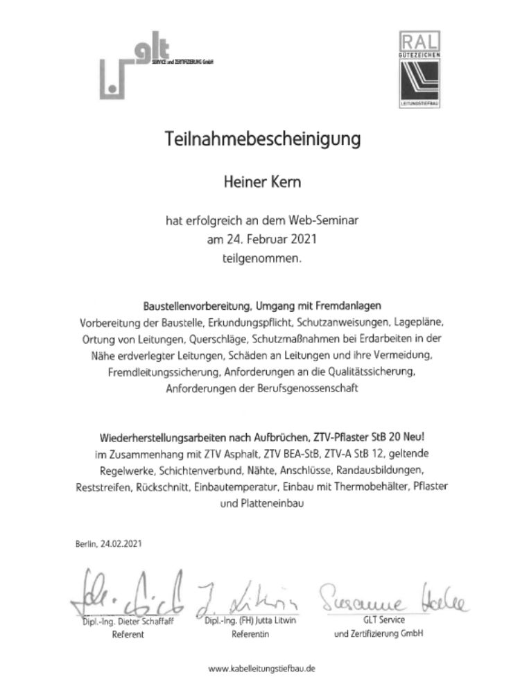 RAL – Baustellenvorbereitung & Wiederherstellungsarbeiten nach Aufbrüchen, ZTV-Pflaster
