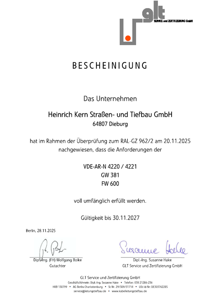 Bescheinigung VDE AR N 4220 4221 GW 381 FW 600 bis 2027